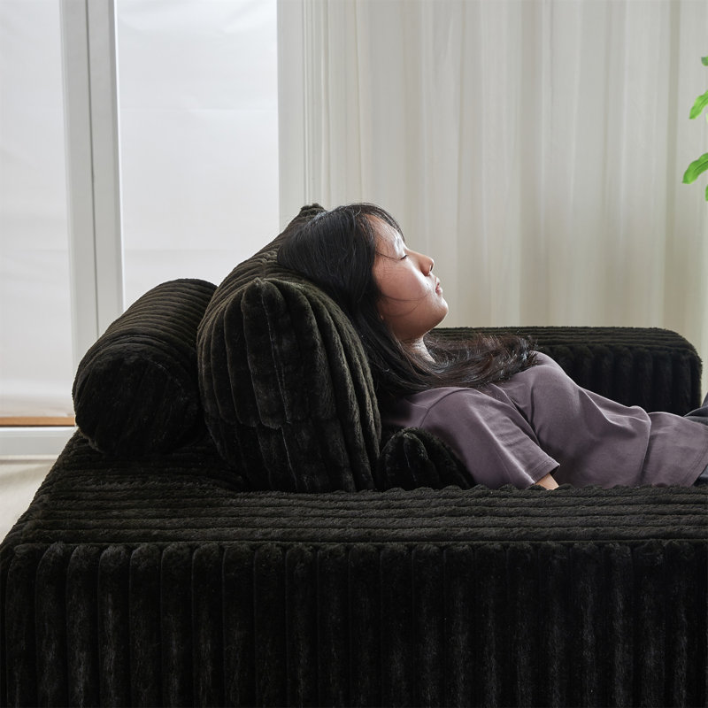 Chaise Lounge Sofa, Black Corduroy