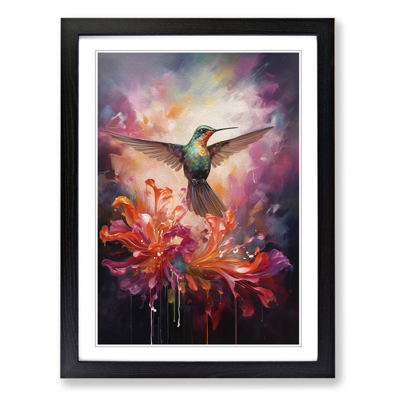Hummingbird Contemporary No.2 - Framed Print, 64cm H x 46cm W x 2cm D, Black Framed