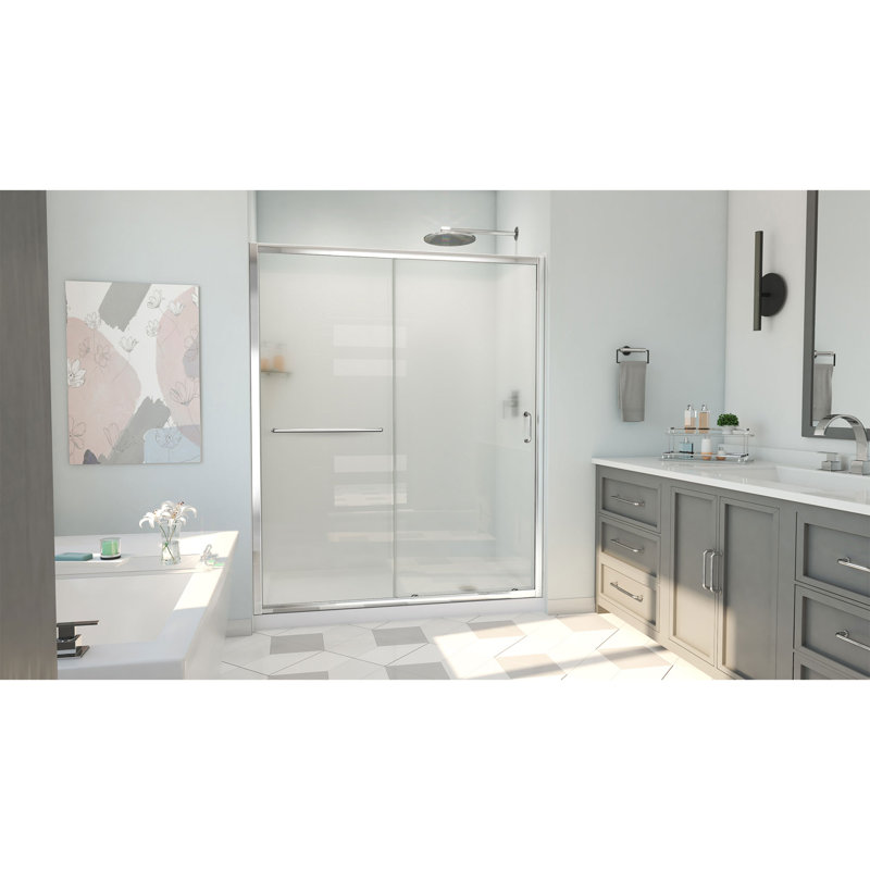 60" W x 30" D x 78" H Semi-Frameless Rectangle Shower Kit, Chrome