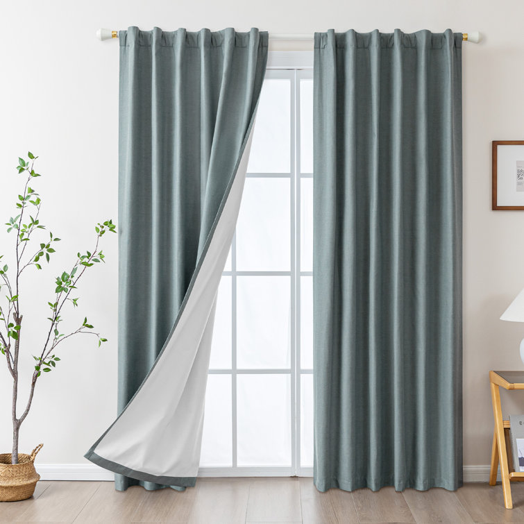 Vishrut Linen Blended Slub Textured 100% Blackout Back Tab Curtain Pair