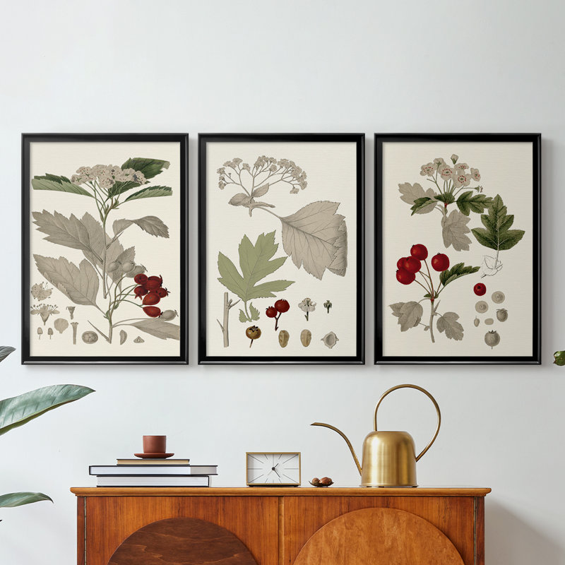 Leaves & Berries I - Toile tendue avec châssis sur mesure - 3 pièces, Noir, H 30 po x l 63 po