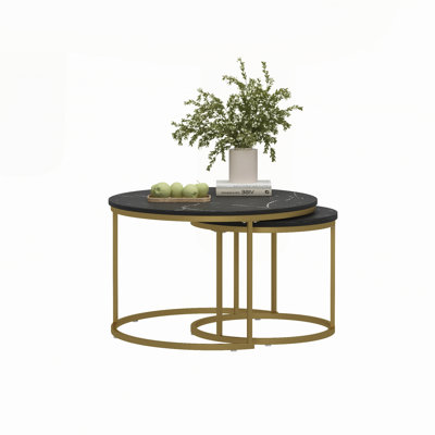 Nesting Coffee Table Set of 2, Round Coffee Table with Sturdy Metal Frame, End Table Side Tables for Living Room Bedroom