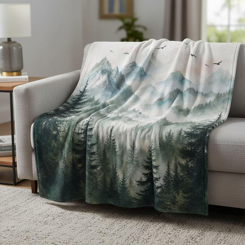 Jeté Misty Forest Mountain, 60 x 80 po, 80" L x 60" W