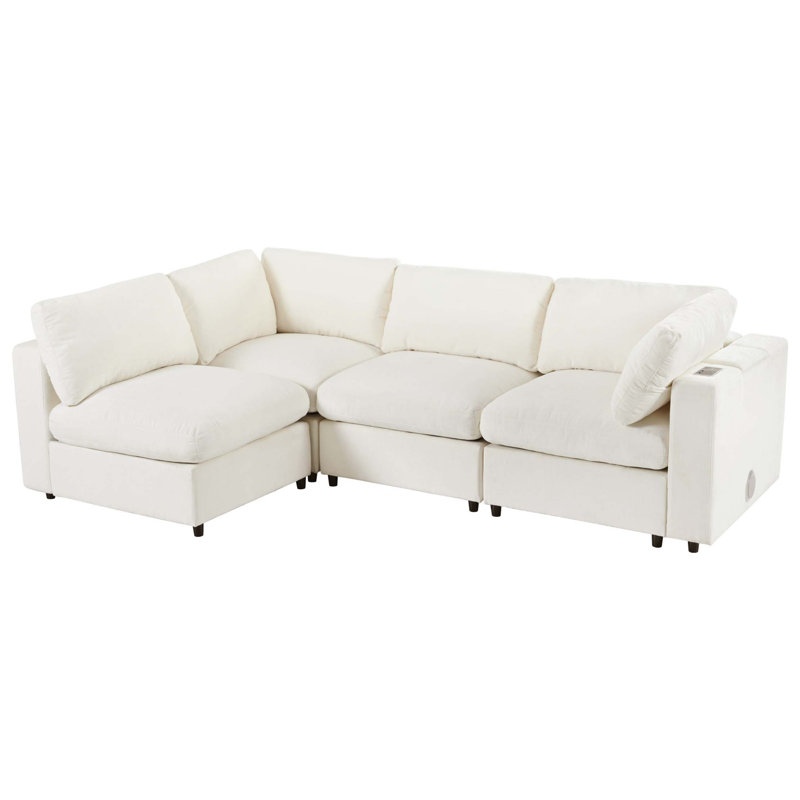 Canapé modulaire rembourré de 113 po avec espace de rangement, ports de charge USB, charge sans fil et haut-parleur intégré dans les bras, canapé modulaire