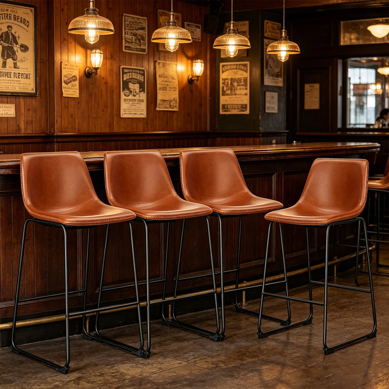 Paquet de 4 tabourets de bar à hauteur de comptoir, tabourets de bar à dossier haut en similicuir avec repose-pieds, pour îlot de cuisine Cafe Shop