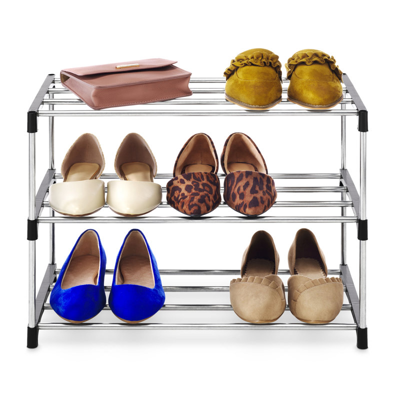 Range-chaussures en métal à 3 niveaux - Argent et noir