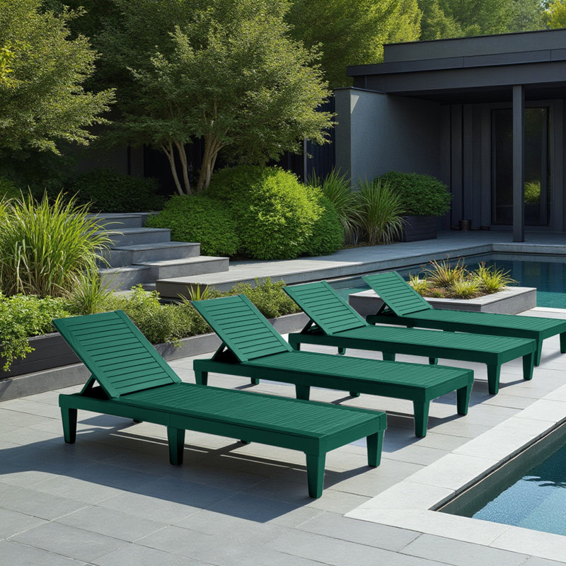 Nestl Waterproof, Lightweight, and Adjustable Outdoor Polyresin Chaise Lounge Chair Set, Forest Green, 4