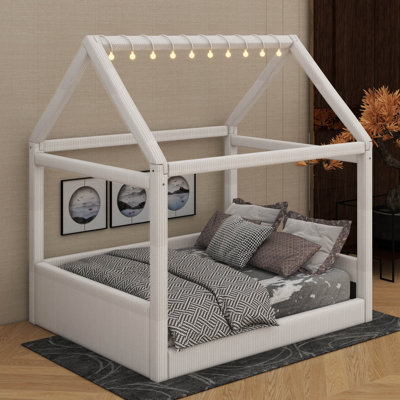 Full Size House-Style Upholstered Daybed With LED Light Strips