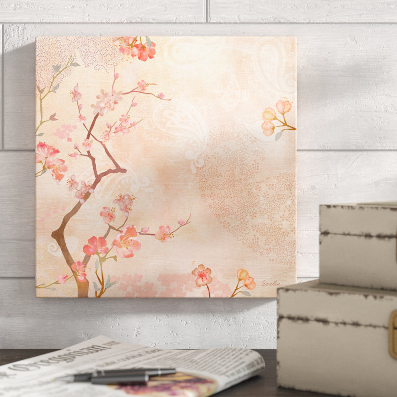 «Sweet Cherry Blossoms VI», peinture sur toile, H 12 po x l 12 po
