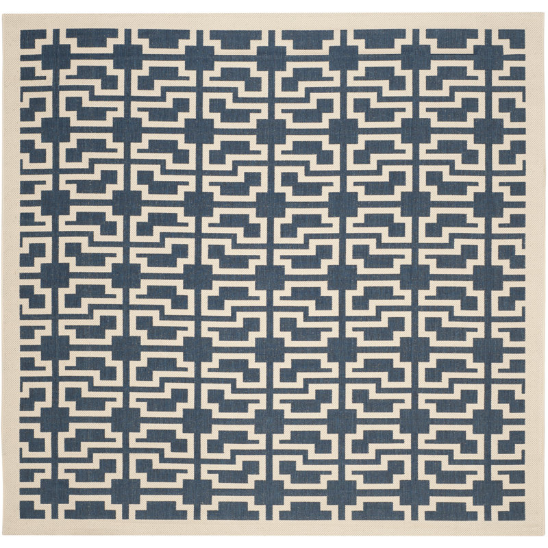 Arneshia Geometric Blue/Beige Area Indoor/Outdoor Area Rug, Square 7'1"