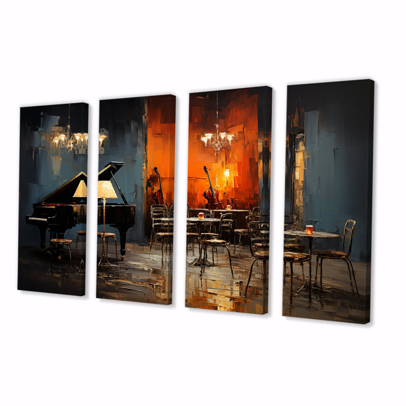 Ensemble d'art mural rétro 4 pièces Sonata in Jazz Cafe II - Music Jazz, H 32 po x l 64 po