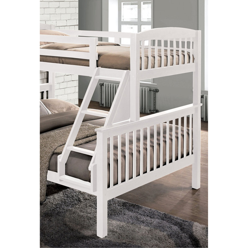 Lit simple superposé au-dessus en bois massif blanc, conception transitionnelle, structure en angle et à lattes, l 60 po x P 81 po, H 68 po, mobilier de chambre à coucher complet avec bois franc blanc, pour l'espace