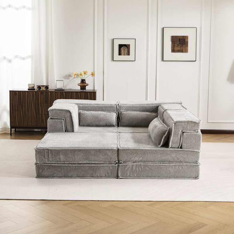 Canapé modulaire Diy Boneless, Tissu gris pâle, H 27,45 po x l 79,72 po x P 120,29 po
