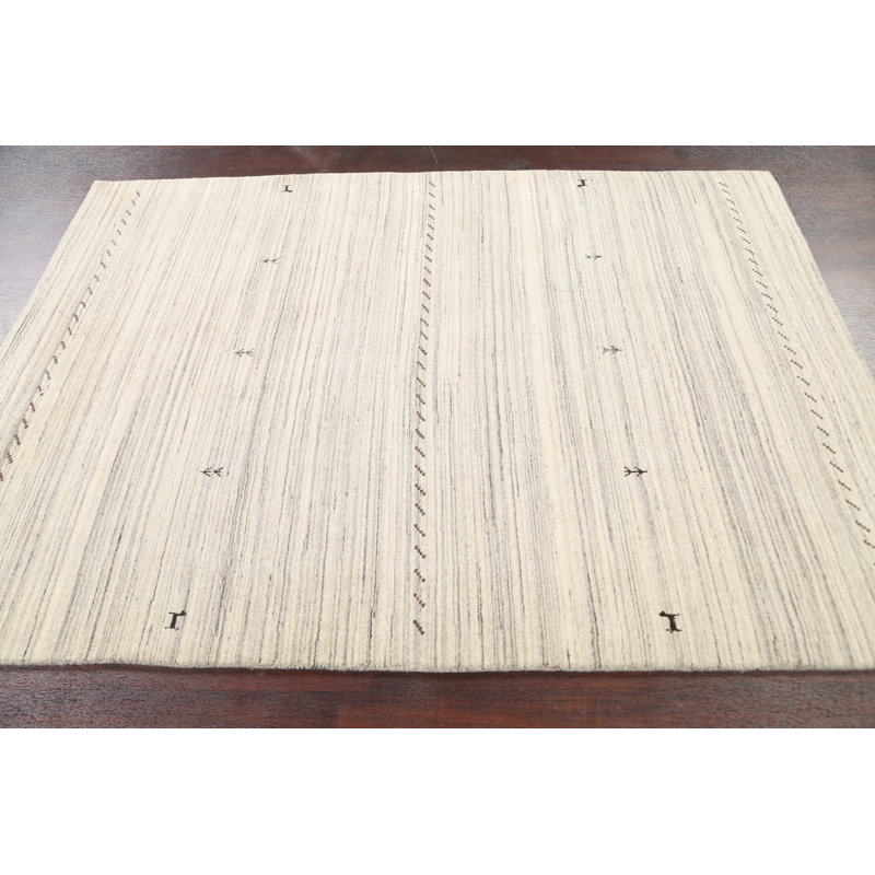 Ivoire Tapis décoratif en laine de conception unique 4 pi 8 po x 6 pi 5 po noué à la main