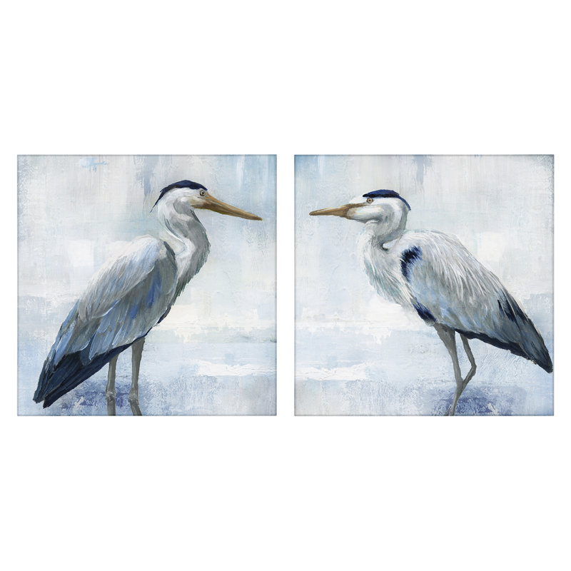 Ensemble de 2 toiles Faded Blue Coastal Herons, design par Nan, H 24 po x l 24 po