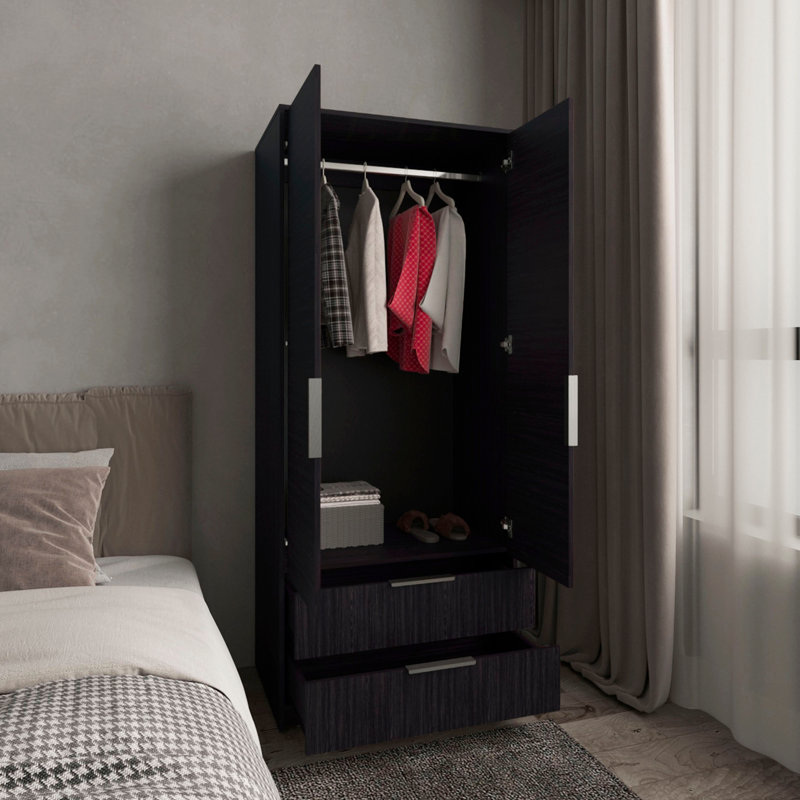 Armoire Wenden, portes doubles, deux tiroirs, tringle suspendue et tablettes intérieures, garde-robe