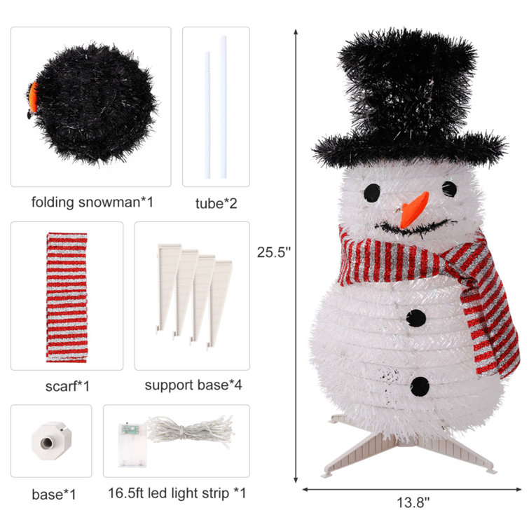 Feltree Light Strip Christmas Decorations Snowman with 40 White LED Light  16x24inches Life Size Foldable Table Top Christmas Blow Mold Indoor Outdoor