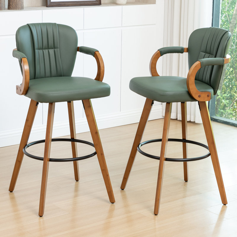 Modern Upholstered Leather Swivel 26 inch Counter Stools, Green, Counter Stool (26” Seat Height)