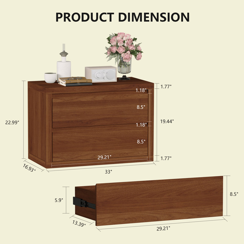 Ensemble de 2 tables de chevet avec station de recharge cachée, table de chevet étroite avec 2 prises de courant, ports USB et de type C, tiroir et tablette ouverte, table de bout à grain de bois pour les petits espaces de chambre à coucher (noyer brun, l 33 po)