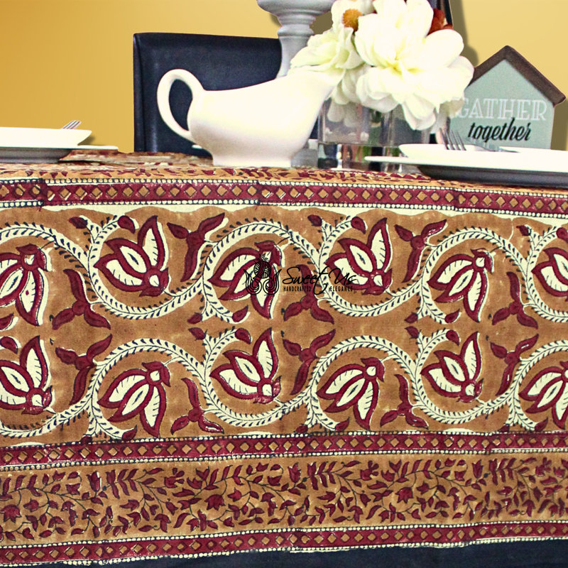 Cotton Floral Tablecloth Rectangle, Brown, 72" H x 108" W