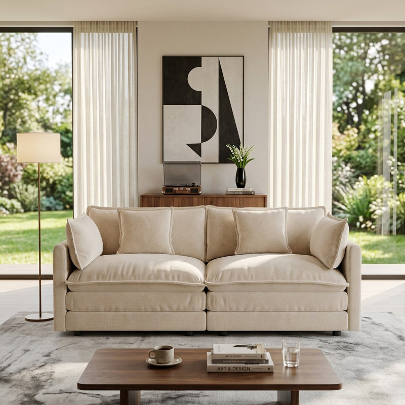 Haninerm Chenille Round Arm Loveseat, Light Coffee, 2