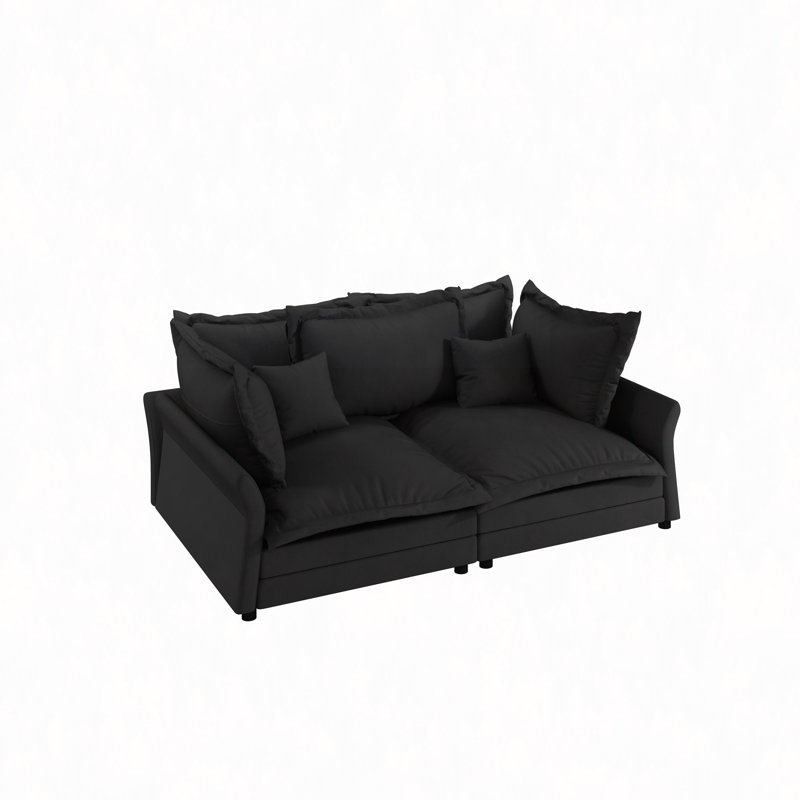 Comfortable Convertible Sofa with Soft Pillows and Removable Components for Versatile Use, Black