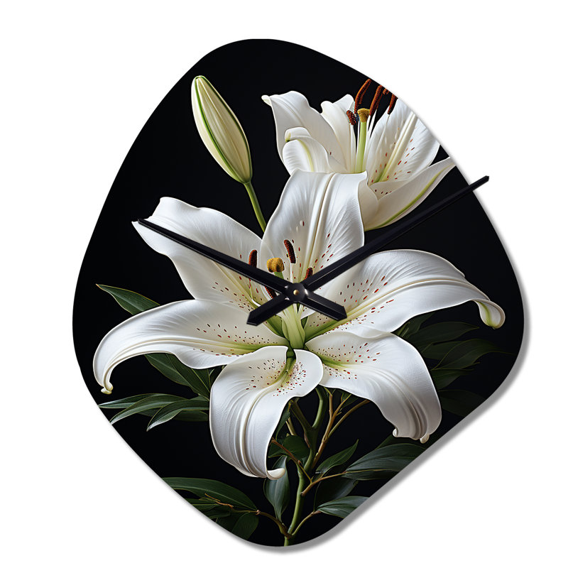Horloge murale en forme de lis unique noir et blanc exquis II - Lilies, Petit
