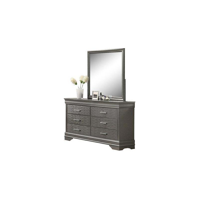 Mobilier de chambre à coucher à 6 tiroirs avec commode en bois moderne et transitionnelle 1 pièce Modern Transitional