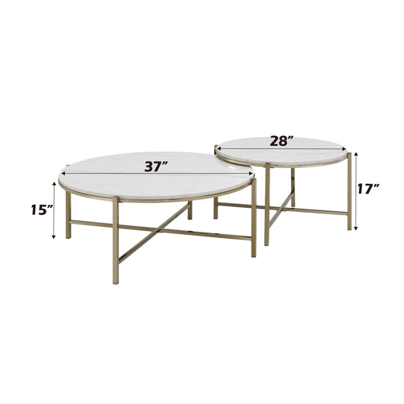 Marthony Nesting Table Set in Natural Marble Top and Nickel (Set of 2)