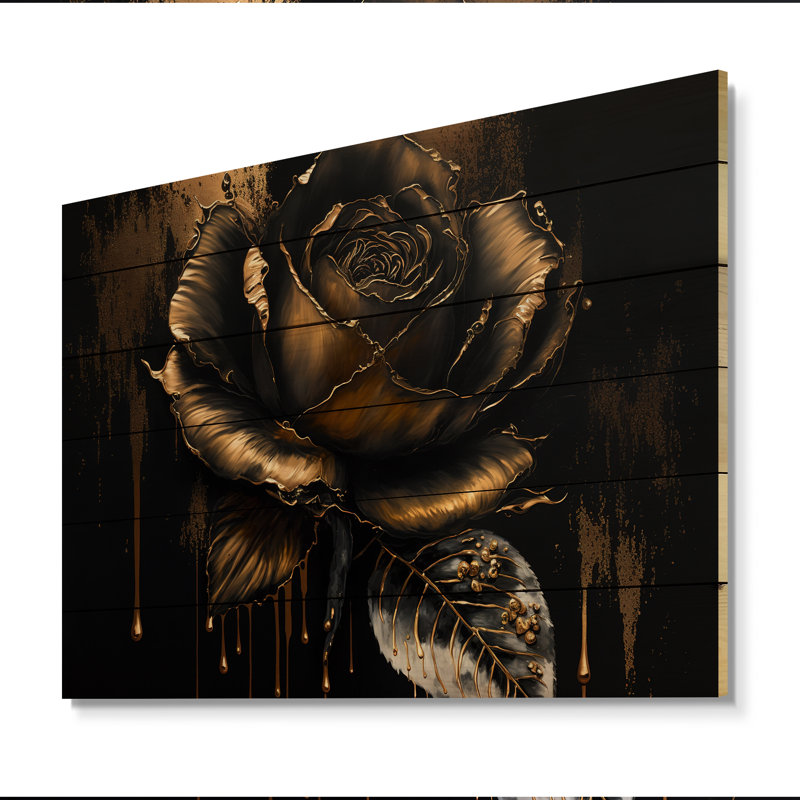 Alonia noir et rose doré III - impression sans cadre sur bois, H 34 po x l 44 po x P 1,5 po
