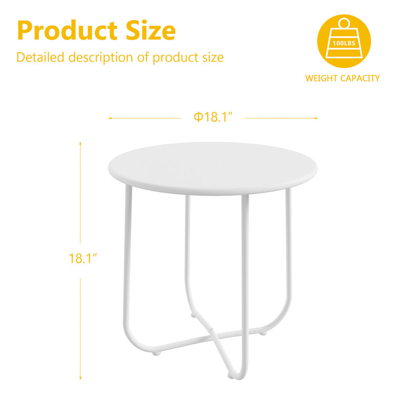 Patio Round Side Table, Modern Industrial Style, White
