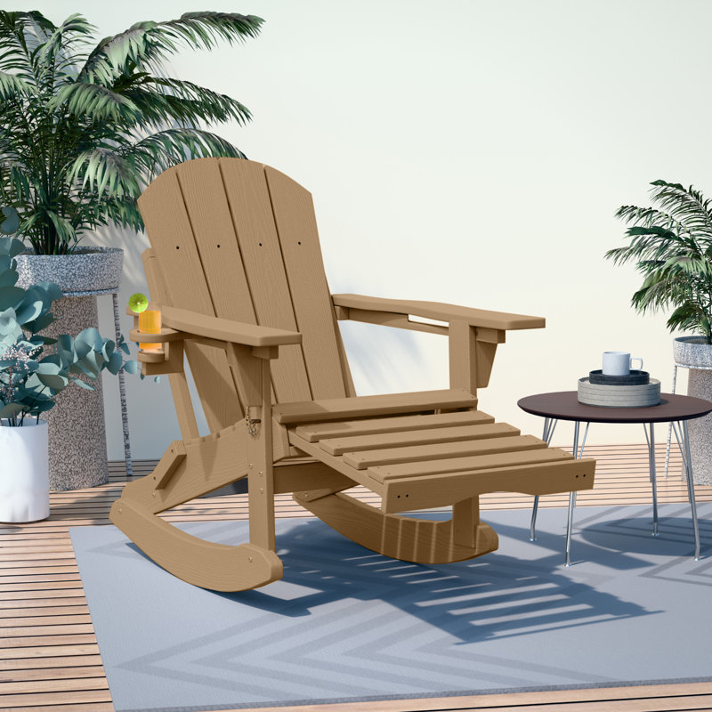 4-in-1 Multifunctional Folding Adirondack Rocking Chair with Retractable Ottoman, Brown