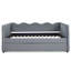 Lit de jour en vichy douillet avec couchette, sans sommier, port USB et conception adorable en forme de vague, tissu en lin-509523115