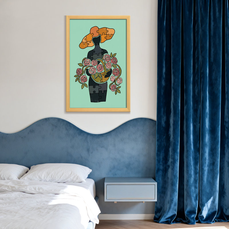 Casse-tête abstrait avec fleurs et chapeau, H 24 po x l 16 po, Toile tendue, Ne s’applique pas