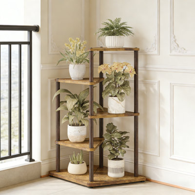 4 Tier Heavy Duty Tall Plant Stand, Indoor Corner Flower Shelf With Wood Trays & Metal Frame by Arlmont & Co.
