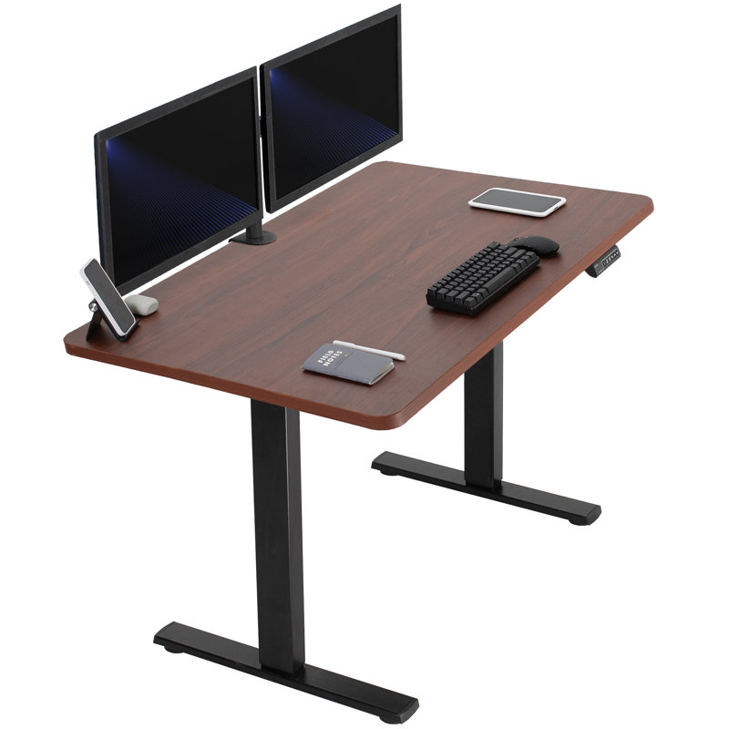 VIVO Single Motor Electric Desk with Push Button Memory Controller, 48.5" H x 48" W x 30" D, Dark Walnut/Black