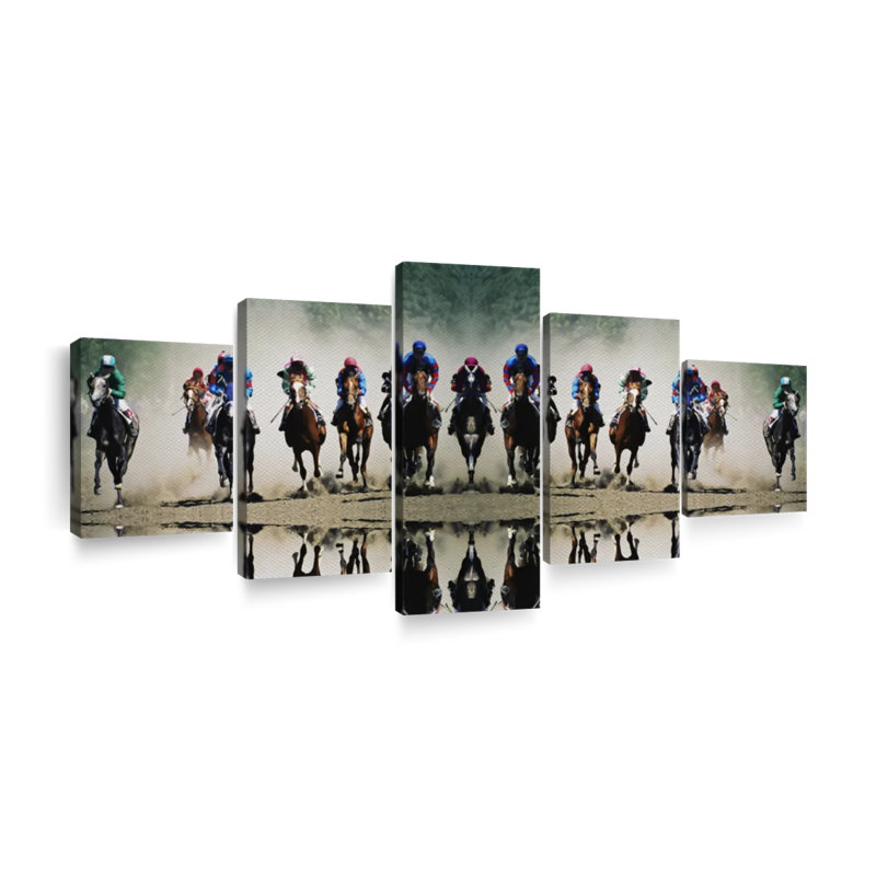 " Horse Racing Sport " 5 - Pieces, 24" H x 55" W x 1.25" D