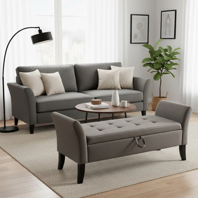 Modern Stylish Velvet Upholstered Storage Bench with Armrests