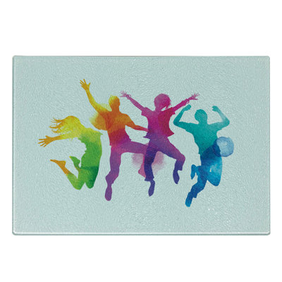 Ambesonne Youth Tempered Glass Cutting Board Rainbow Colored Teens Multicolor