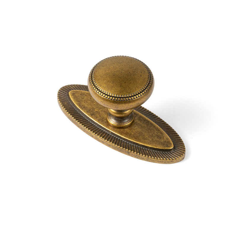 Poignée champignon 1,3 po avec plaque arrière (style E) GOO-KI, alliage de zinc, Laiton antique