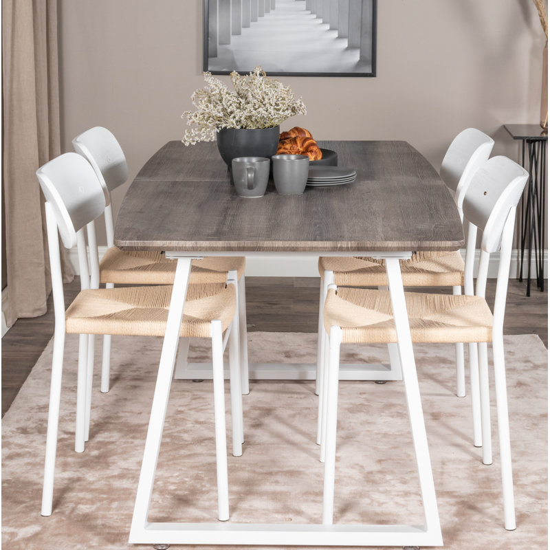 Nevis Butterfly Leaf Dining Set, Grey Oak, White, Nature/White