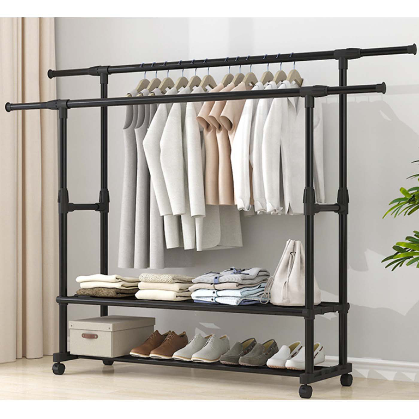 Rebrilliant Macen Fabric Adjustable Rolling Clothing Rack & Reviews ...