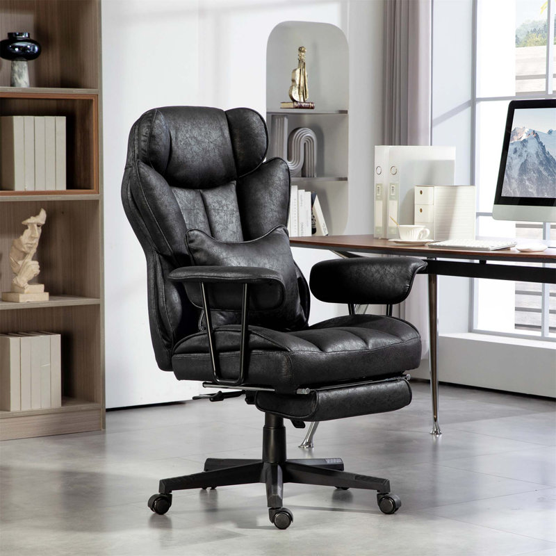 Black Faux Leather High Back Swivel Executive Chair with Footrest