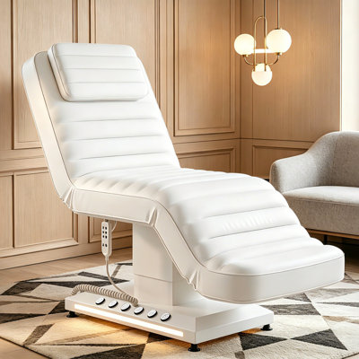 Luxury Fully Electric Spa Bed, 550Lbs Esthetician Massage Table With LED Lights, Motorized Height & Angle Adjustable For Facial & Treatment, White