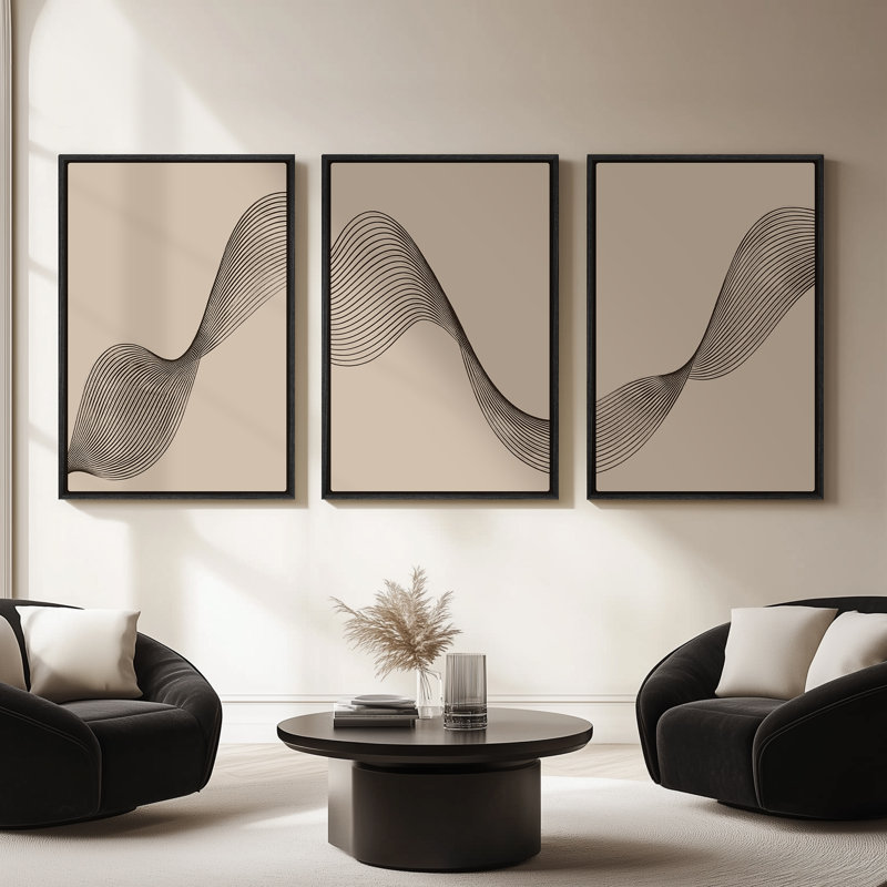 Framed Canvas Wall Art, Vintage Abstract Wall Canvas Prints, 24" H x 16" W, Black