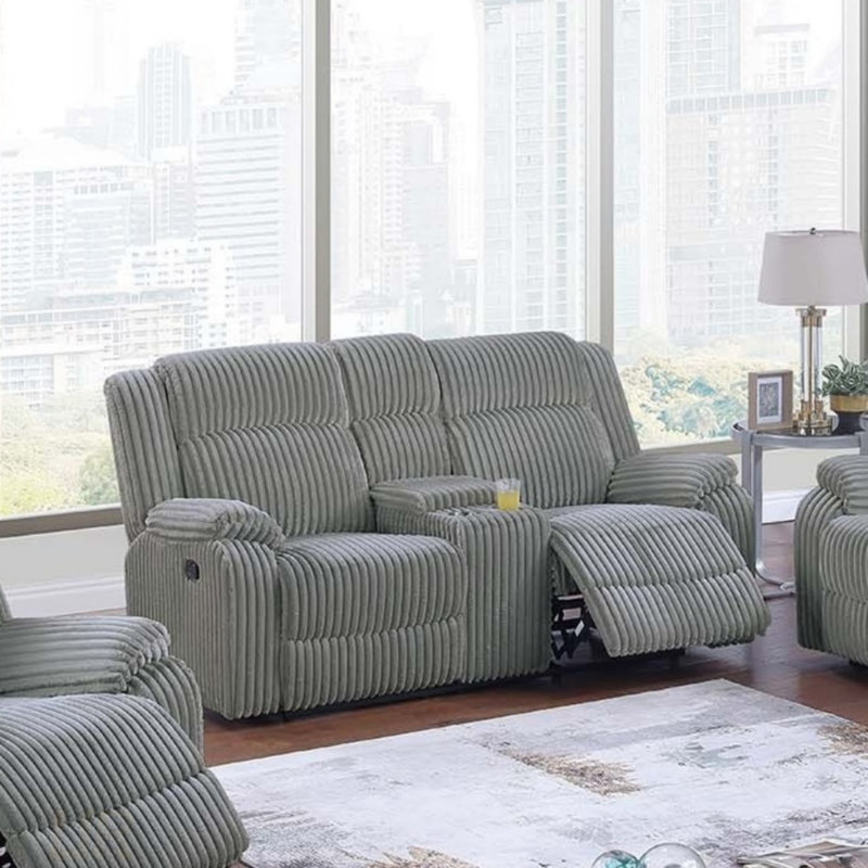 Fur-Like Corduroy Motion Loveseat With Plush Textured Seat, Ideal For Modern Living And Comfortable Relaxation., Smoke