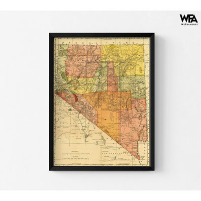 Nevada 1893, impression d'affiche colorée Nevada, décor de maison de la Nevada, Art mural carte de l'État, grande carte de l'État du Nevada, décor de maison rétro