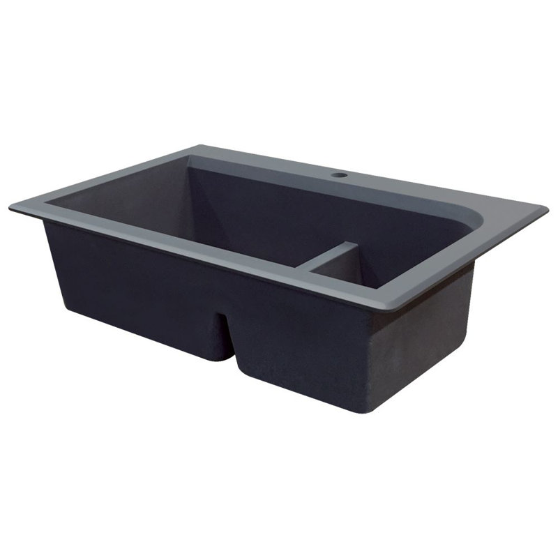 Radius 33 " L Drop-In Double Bowl Engineered Stone and Acrylic Kitchen Sink, Grey
