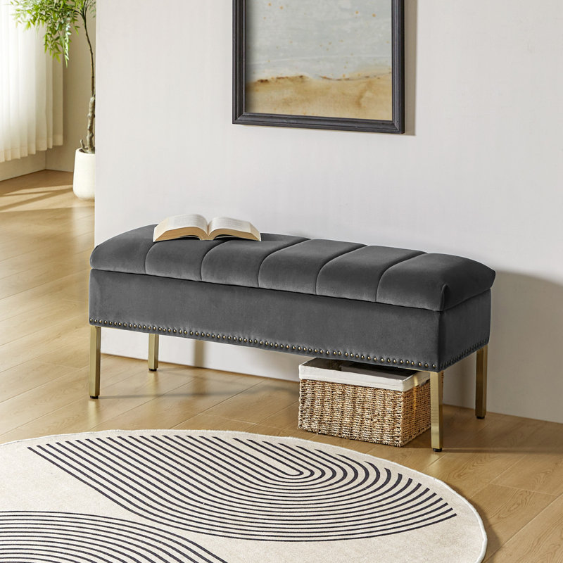 Baily 46.5'' W Modern Velvet Storage Bench, Gray