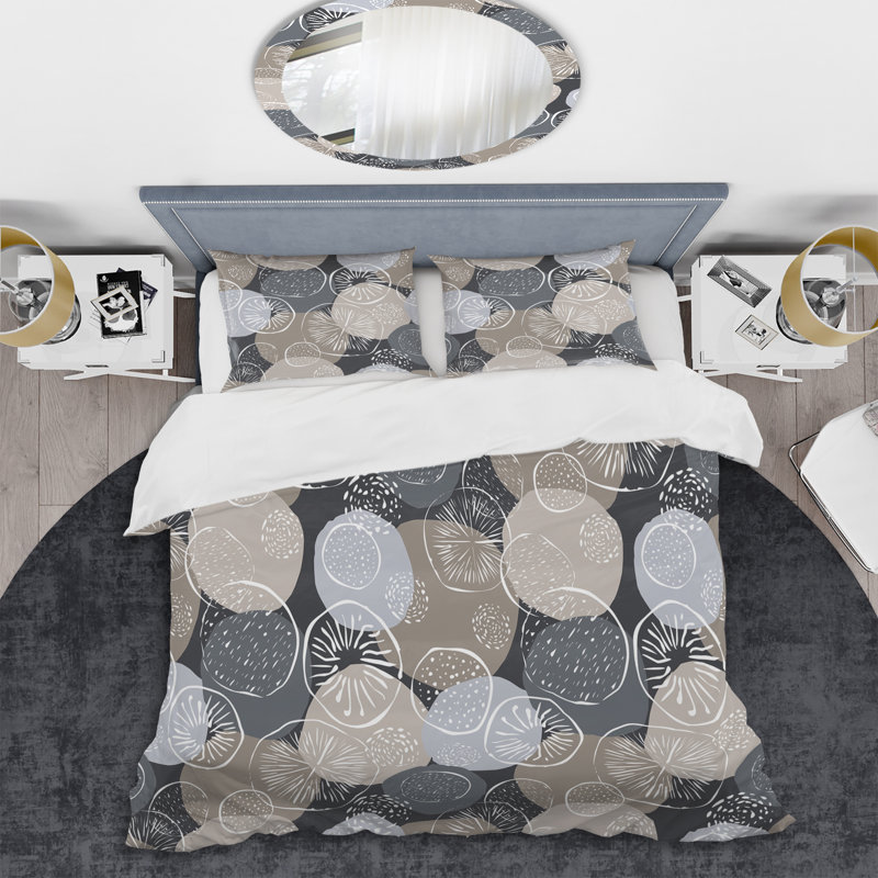 Ensemble de housse de couette abstrait, literie à motif de cercle gris - motif de cercle gris